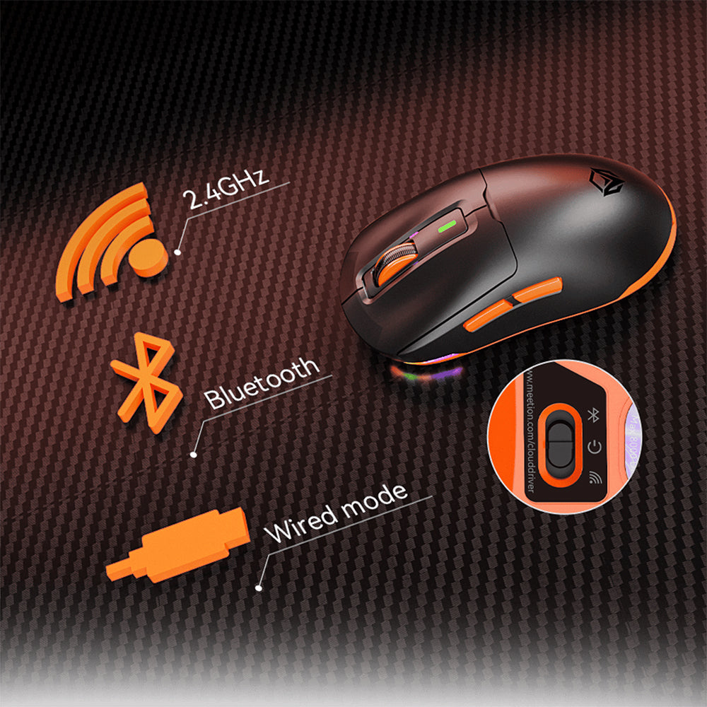 ماوس ميشن لاسلكي و سلكي بلوتوث قابل للشحن ثلاثي الوضع RGB جيمنج 8000 نقطة فى البوصة Air GW24 - أسود