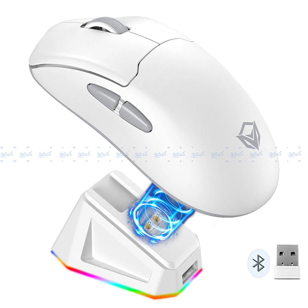ماوس ميشن لاسلكي و سلكي بلوتوث قابل للشحن ثلاثي الوضع RGB جيمنج 2600 نقطة فى البوصة مع قاعدة شحن مغناطيسية Air GW39