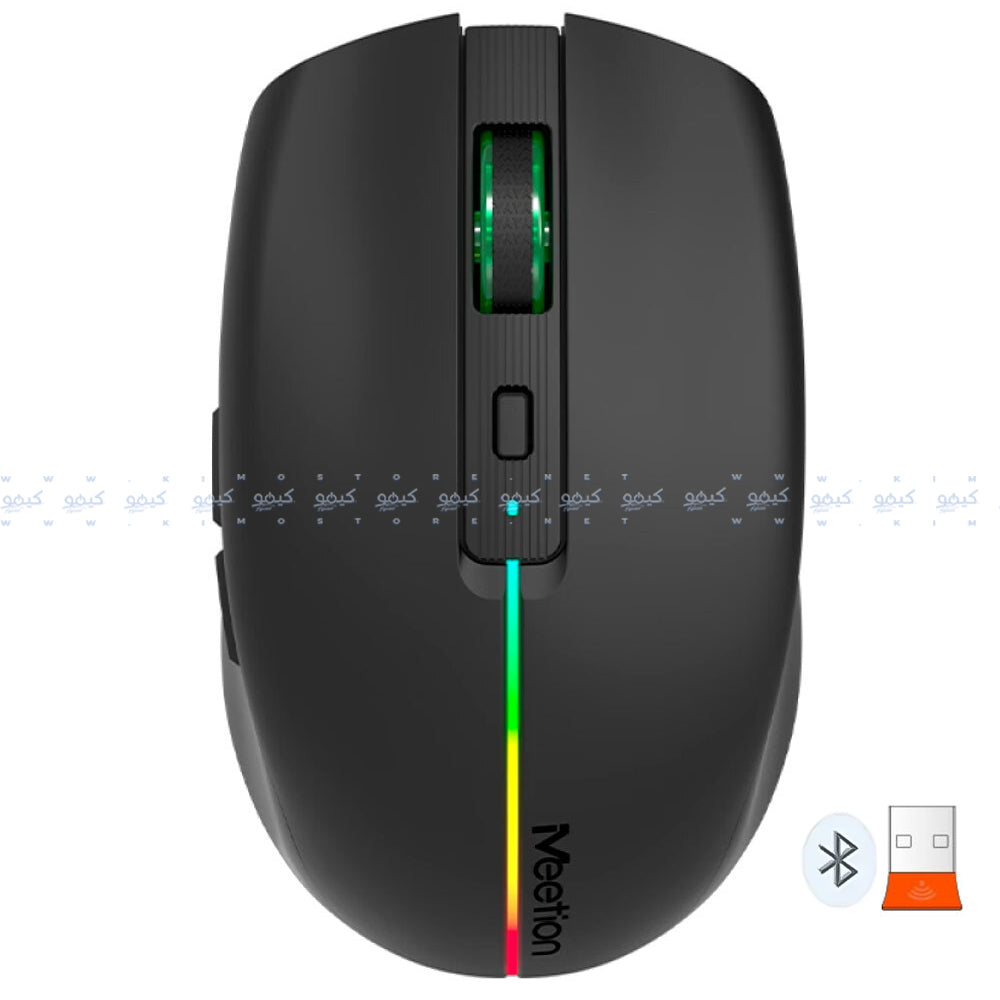 ماوس ميشن لاسلكي بلوتوث RGB قابل للشحن ثنائي الوضع جيمنج 1600 نقطة فى البوصة BTM002 - أسود