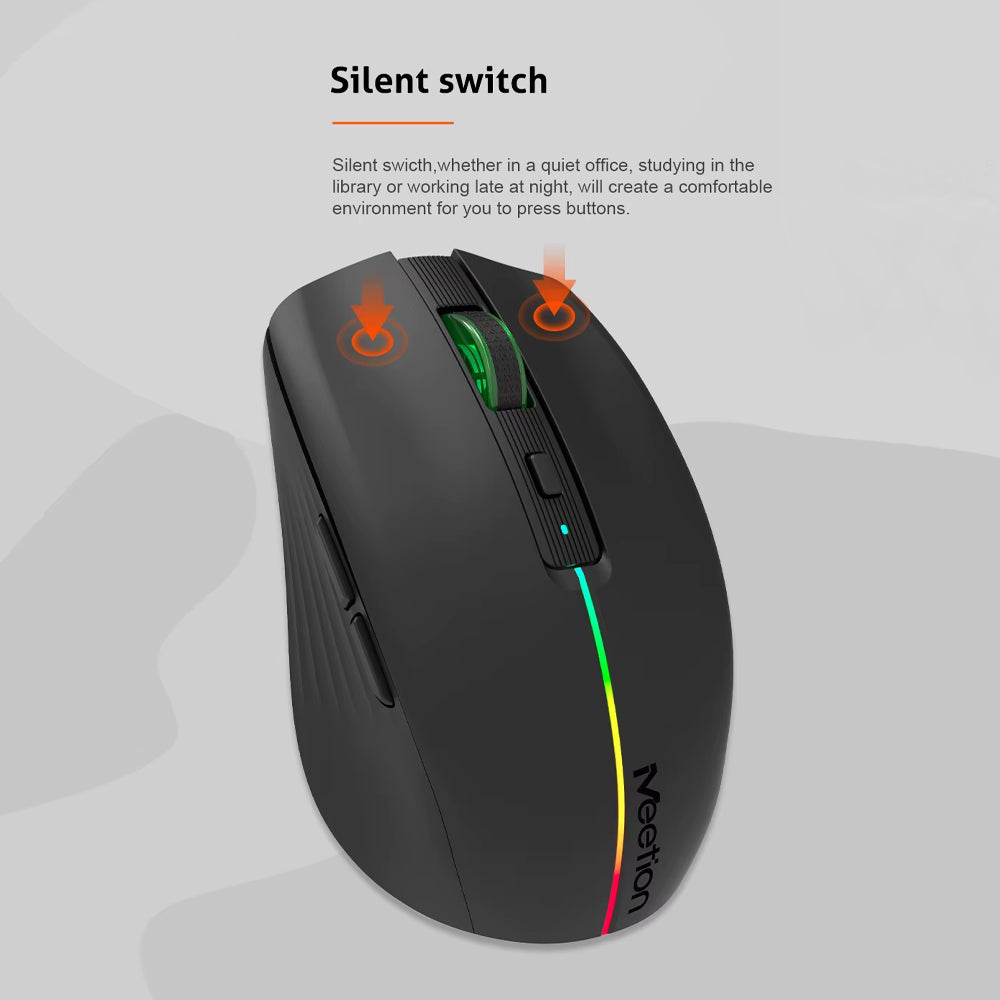 ماوس ميشن لاسلكي بلوتوث ثنائي الوضع قابل للشحن RGB جيمنج 1600 نقطة فى البوصة BTM002 - أسود