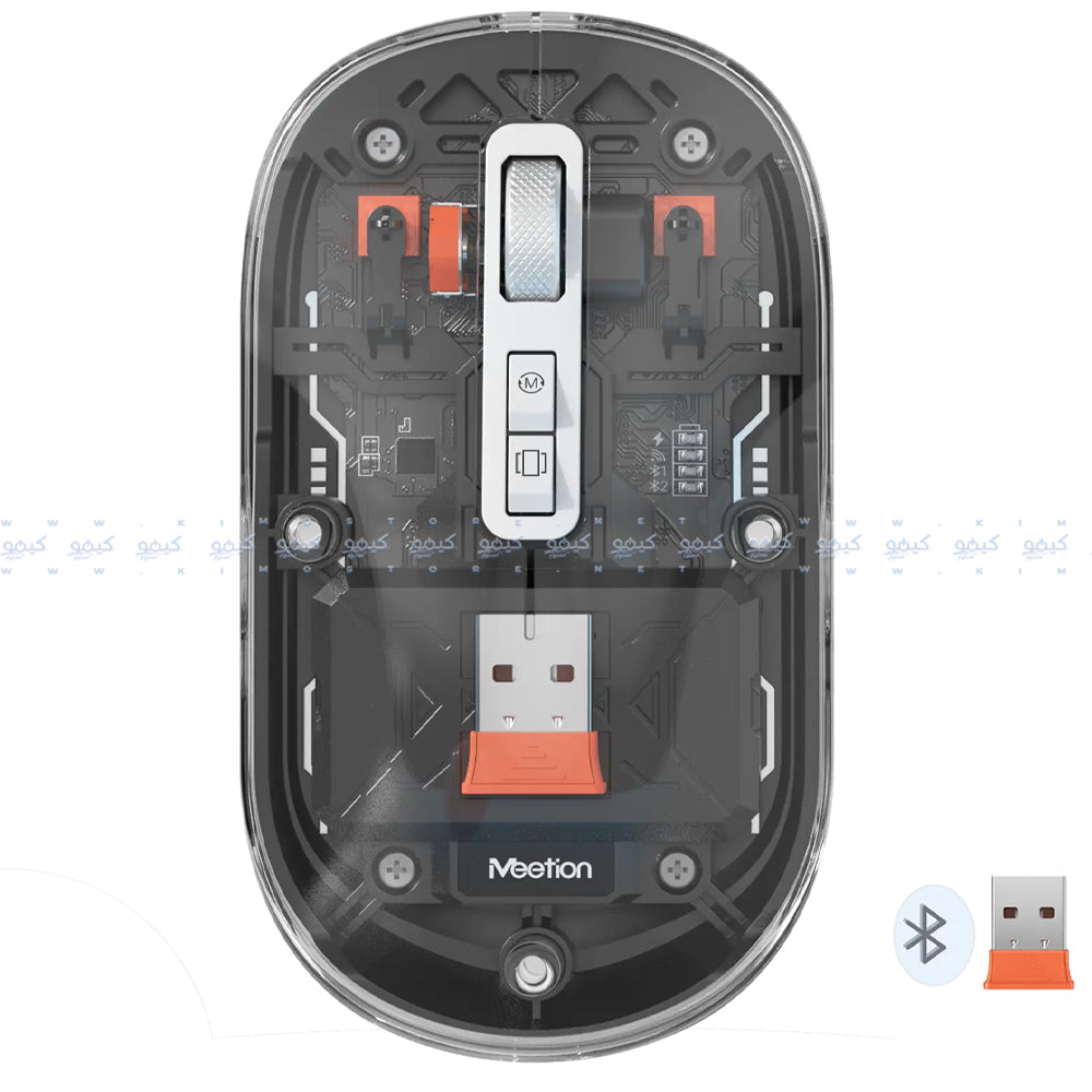 Meetion BTM005 Dual Mode Rechargeable Bluetooth Wireless Mouse 2400Dpi - Transparent Black