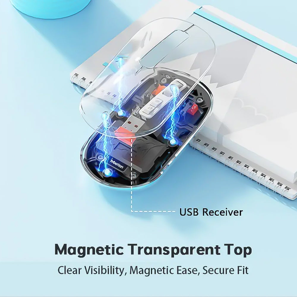 ماوس ميشن لاسلكي بلوتوث قابل للشحن 2400 نقطة في البوصة BTM005 - اسود شفاف