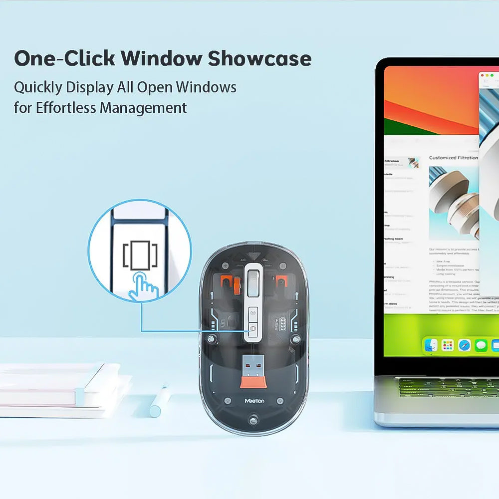 ماوس ميشن لاسلكي بلوتوث قابل للشحن 2400 نقطة في البوصة BTM005 - اسود شفاف