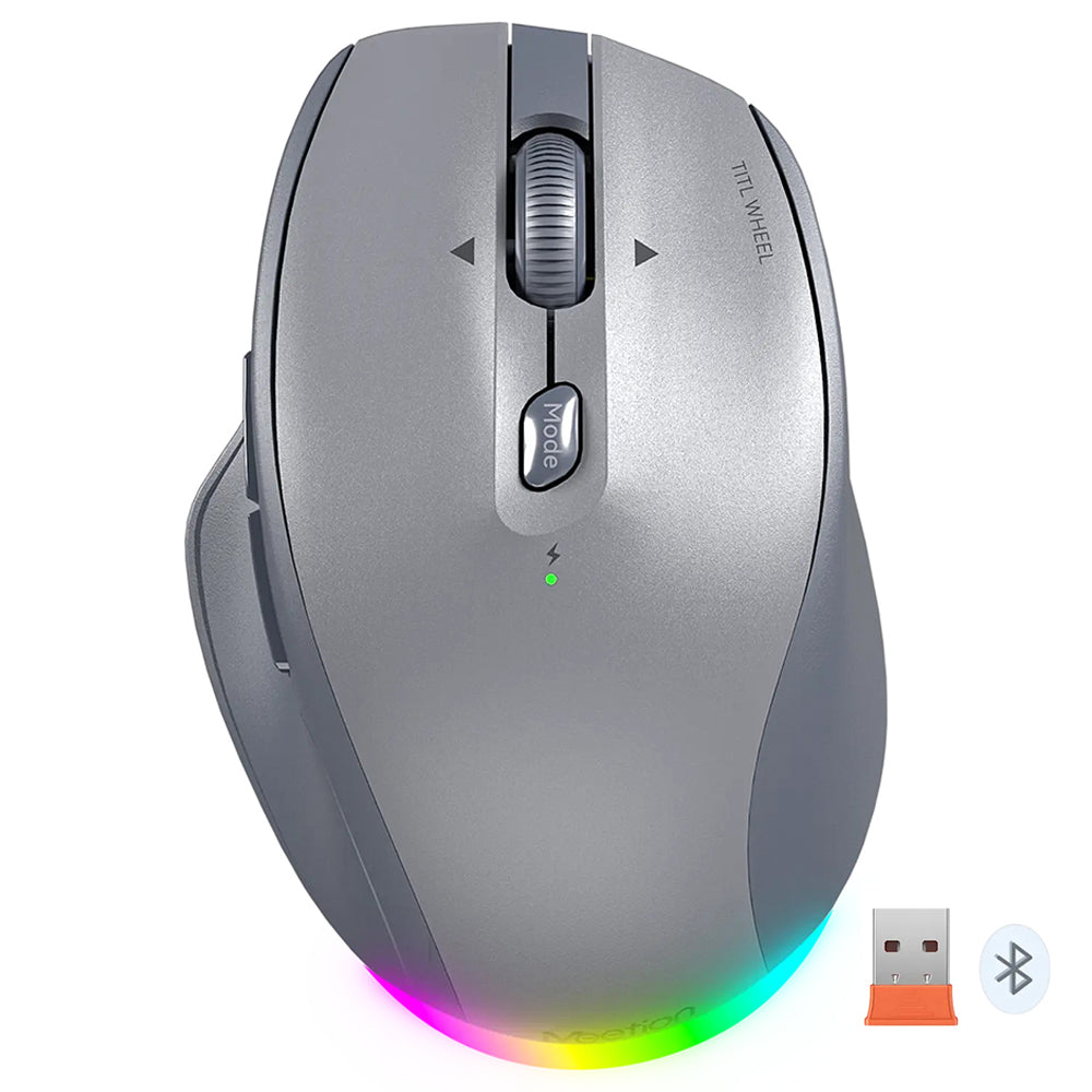 Meetion BTM007 Dual Mode Rechargeable Bluetooth Wireless RGB Gaming Mouse 2400Dpi - Gray
