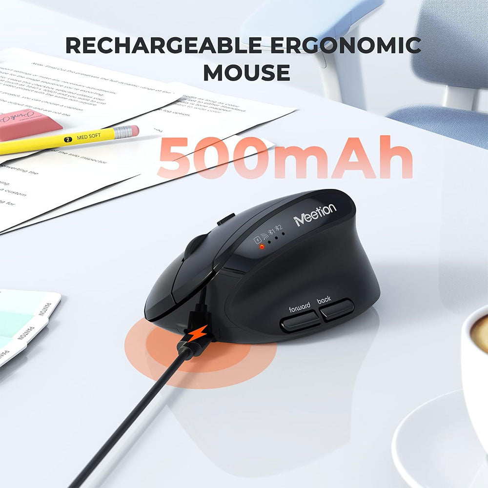 Meetion BTM008 Dual Mode Rechargeable Bluetooth Wireless Mouse 2400DPI - Black