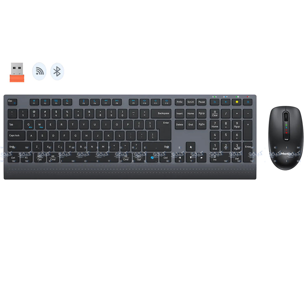 Meetion C2000 Dual Mode Rechargeable Bluetooth Wireless Keyboard + Mouse Combo English & Arabic - Black