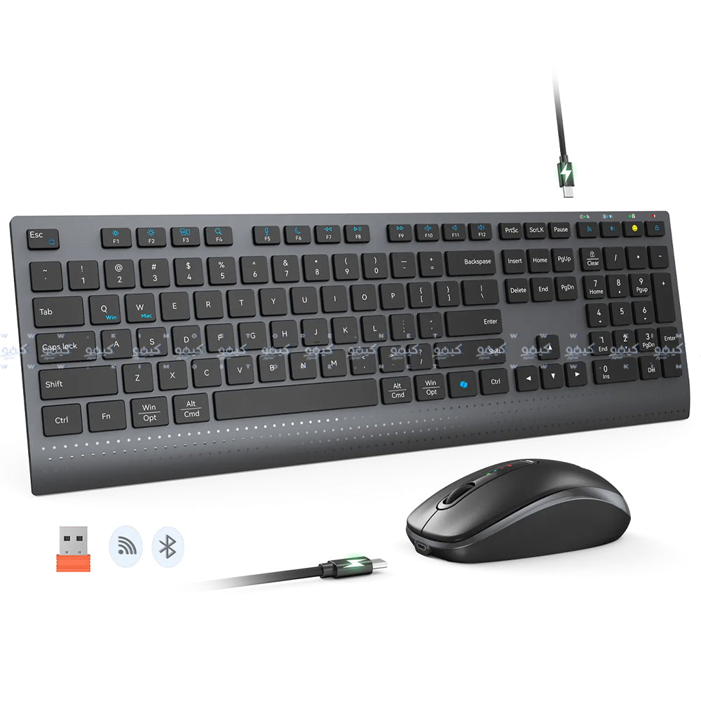 كيبورد + ماوس ميشن لاسلكي بلوتوث ثنائي الوضع كومبو قابل للشحن إنجليزي وعربي C2000 - أسود
