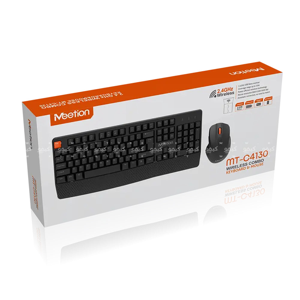 Meetion C4130 Wireless Keyboard + Mouse Combo English & Arabic - Black