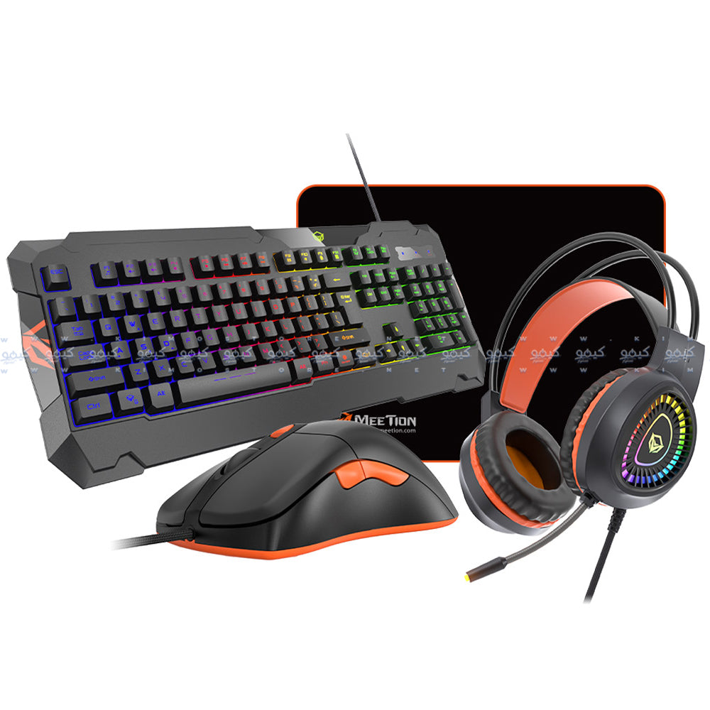كيبورد + ماوس + ماوس باد + سماعة رأس ميشن سلكي رينبو جيمنج كومبو 4 في 1 إنجليزي وعربي C505