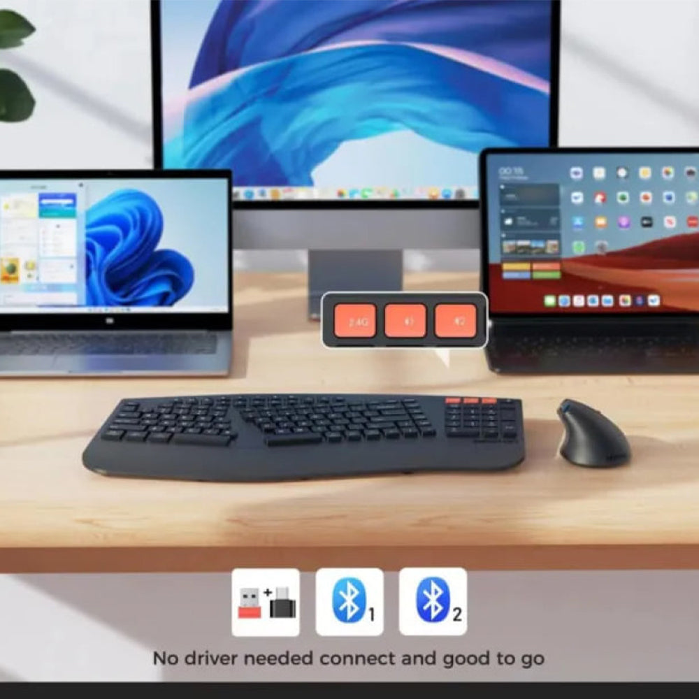 Meetion DirectorB2 Dual Mode Rechargeable Bluetooth Wireless Keyboard + Mouse Combo English & Arabic - Black