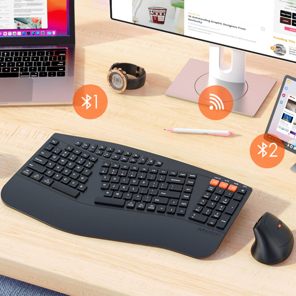 Meetion DirectorB2 Dual Mode Rechargeable Bluetooth Wireless Keyboard + Mouse Combo English & Arabic - Black
