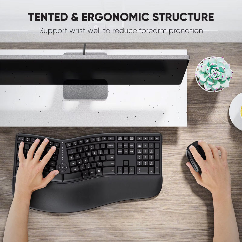 Meetion DirectorC Ergonomic Rechargeable Wireless Keyboard + Mouse Combo English & Arabic - Black