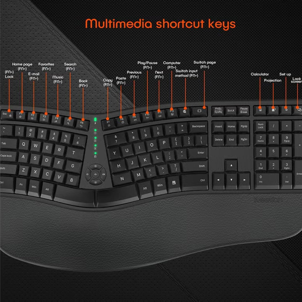 Meetion DirectorW Rechargeable Wireless Keyboard English & Arabic - Black