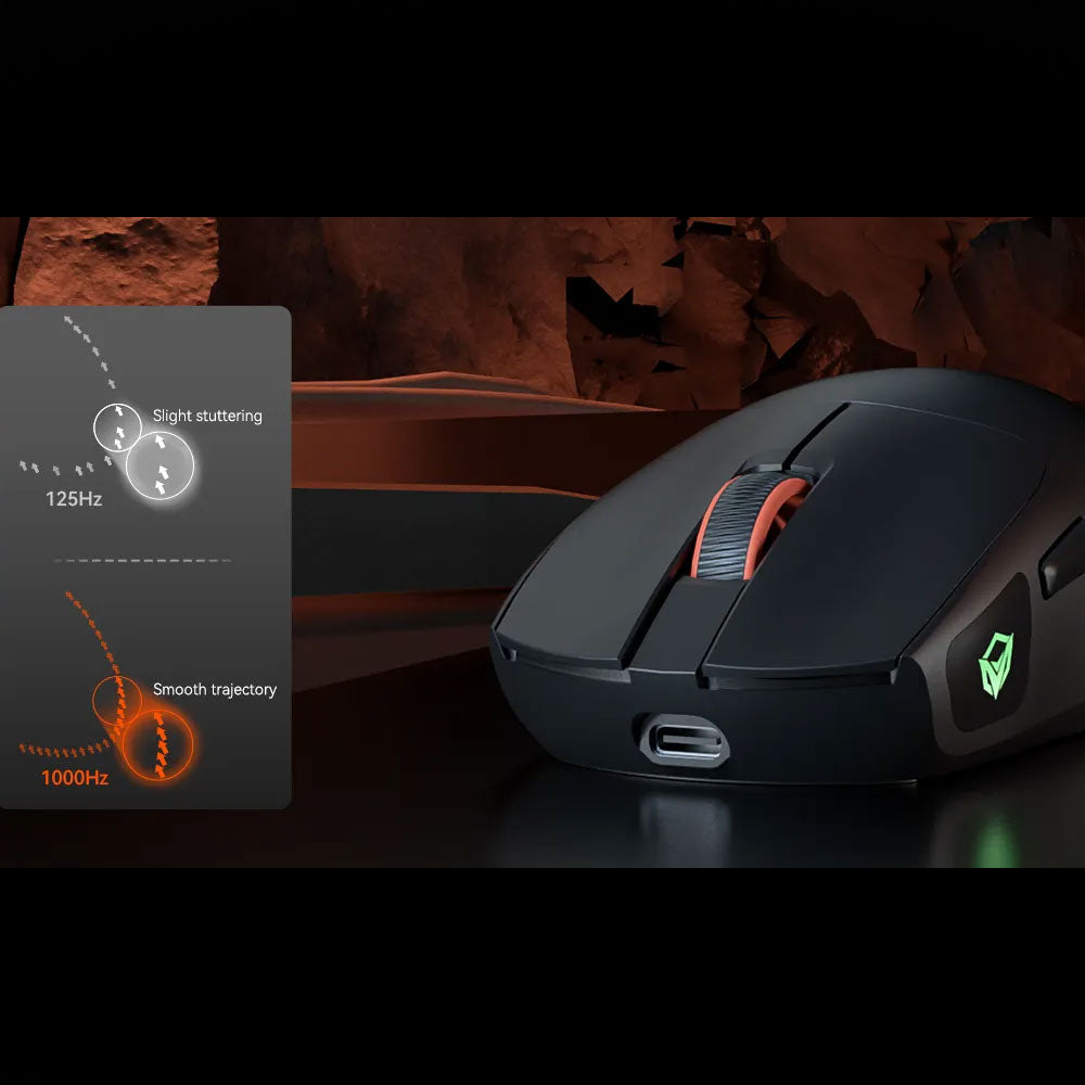 Meetion GW12 Triple Mode Rechargeable Bluetooth Wireless & Wired Mouse 12800Dpi - Black
