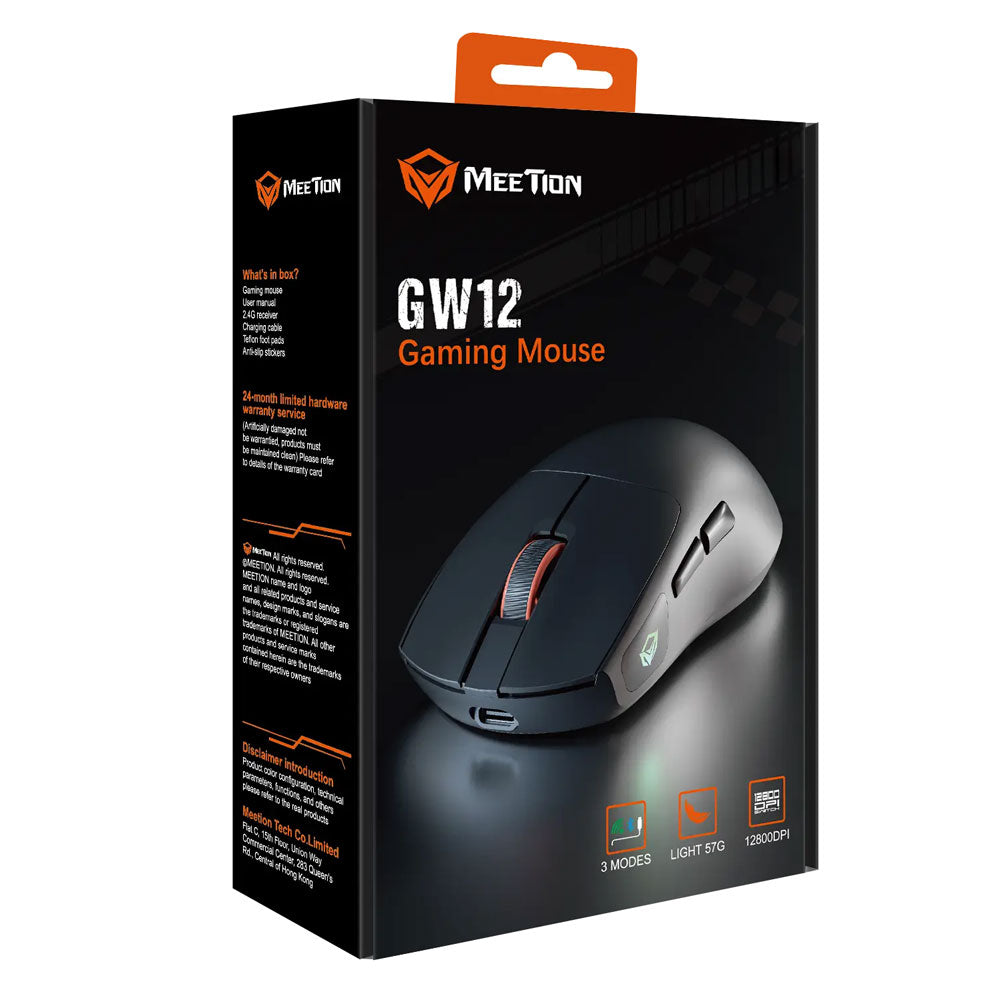 Meetion GW12 Triple Mode Rechargeable Bluetooth Wireless & Wired Mouse 12800Dpi - Black