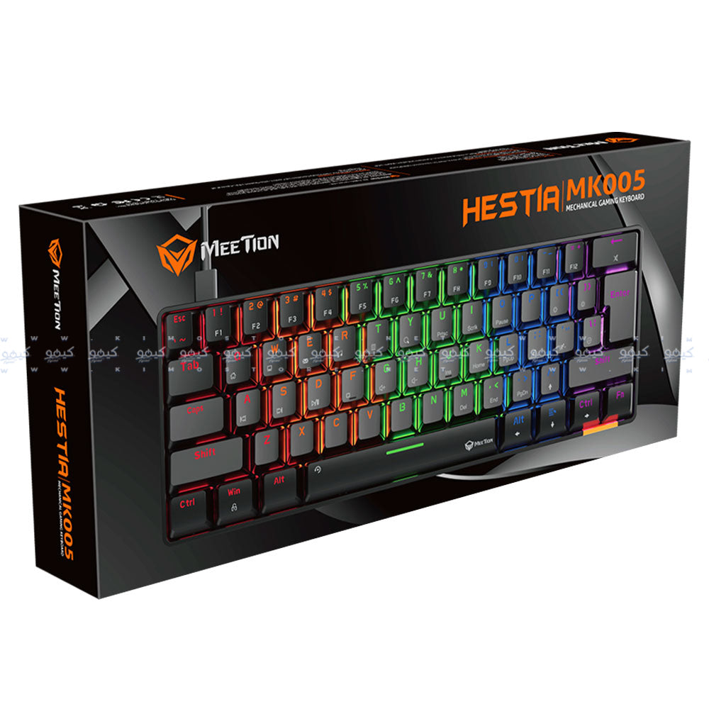 كيبورد ميشن سلكى رينبو جيمنج سويتش أزرق إنجليزى وعربي Hestia MK005