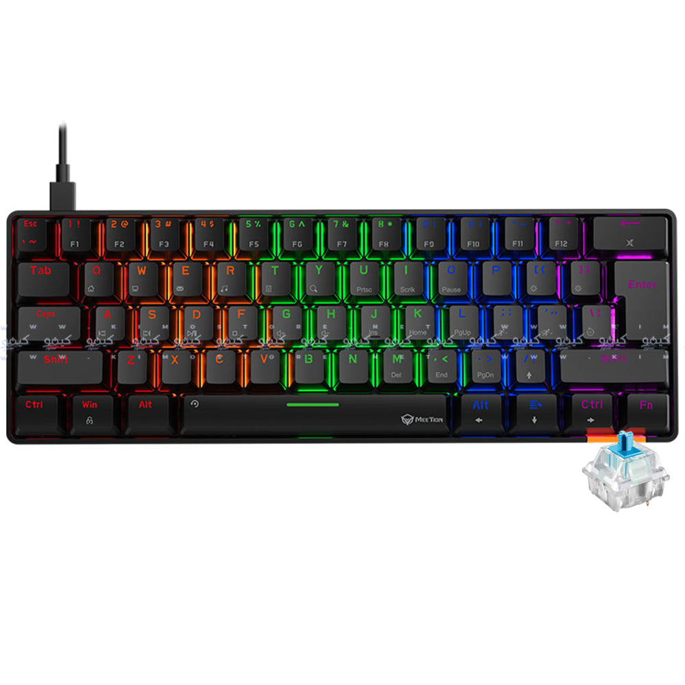 كيبورد ميشن سلكى رينبو جيمنج سويتش أزرق إنجليزى وعربي Hestia MK005