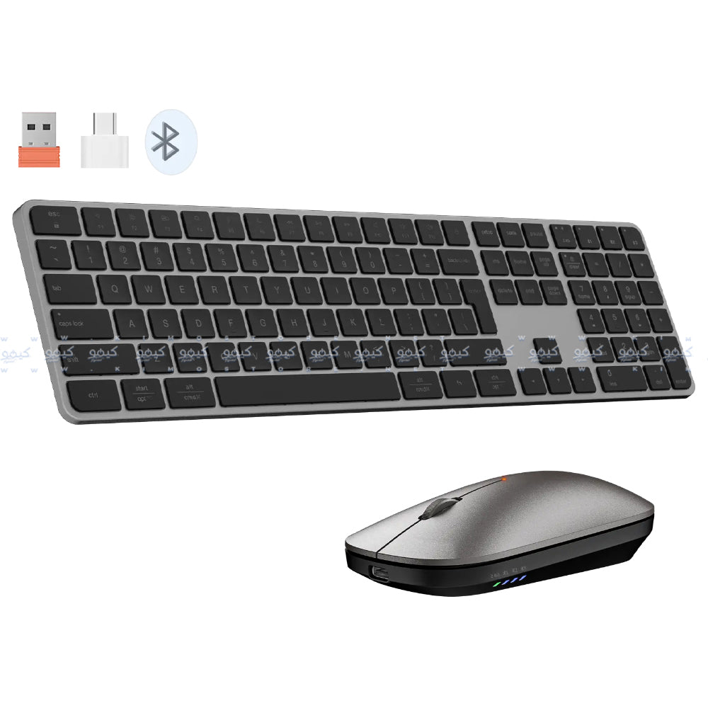 Meetion Ikey C230 Quite Slim Bluetooth Wireless & Wired Keyboard + Mouse Combo English & Arabic - Gray Black