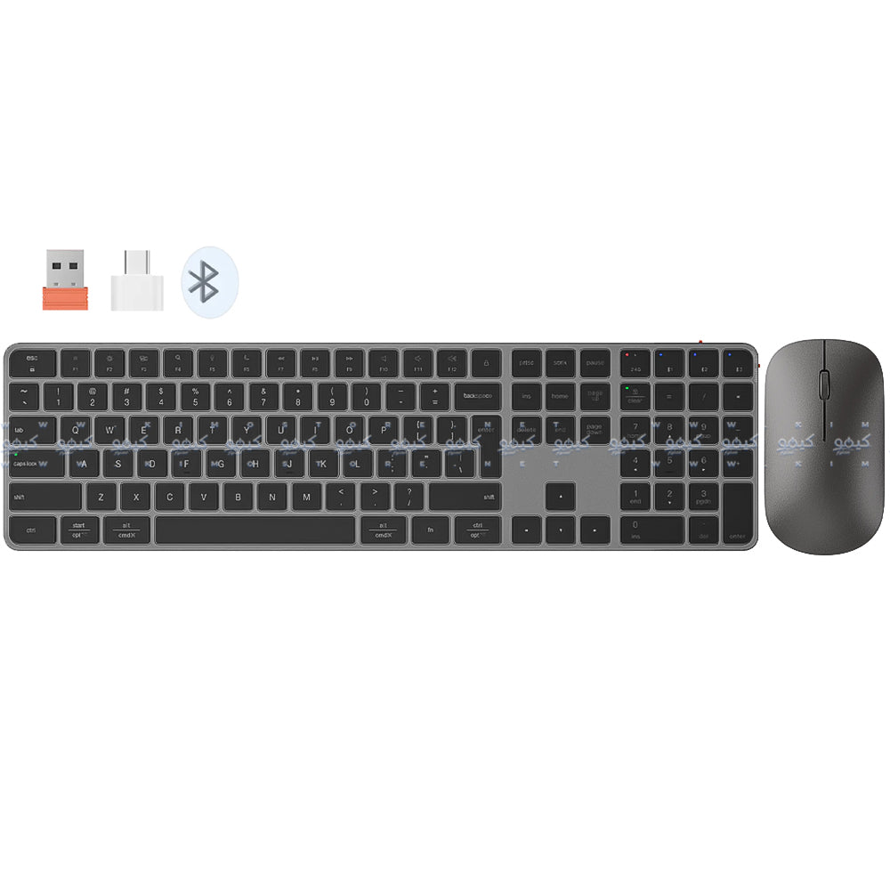 كيبورد + ماوس ميشن بلوتوث سلكي & لاسلكي كومبو إنجليزي وعربي Ikey C230 Quite Slim - اسود رمادي