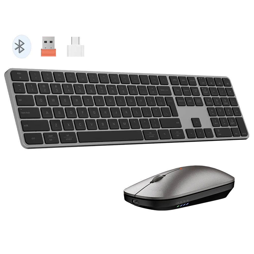Meetion Ikey C230 Quite Slim Triple Mode Bluetooth Wireless & Wired Keyboard + Mouse Combo English & Arabic - Gray Black