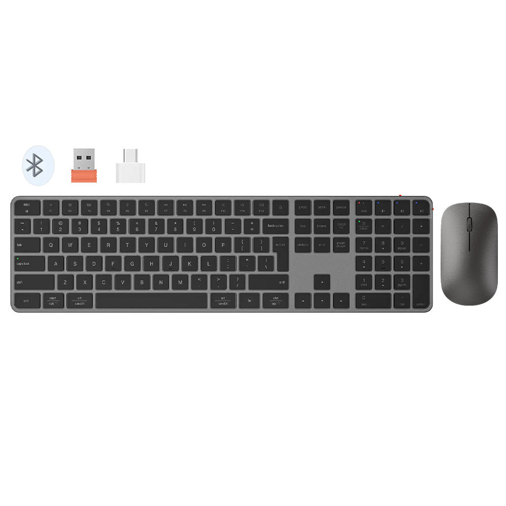 Meetion Ikey C230 Quite Slim Triple Mode Bluetooth Wireless & Wired Keyboard + Mouse Combo English & Arabic - Gray Black