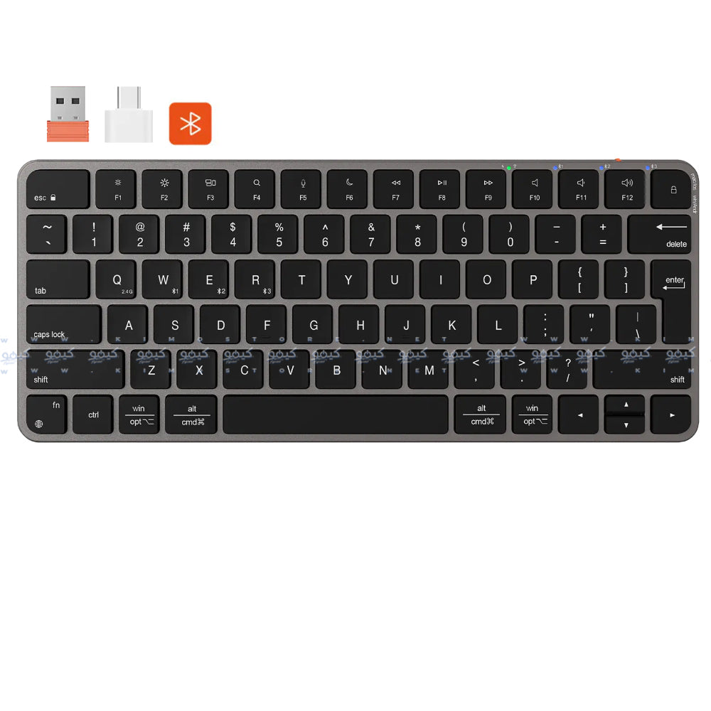 Meetion Ikey K210 Dual Mode Rechargeable Bluetooth Wireless Keyboard English & Arabic - Gray Black