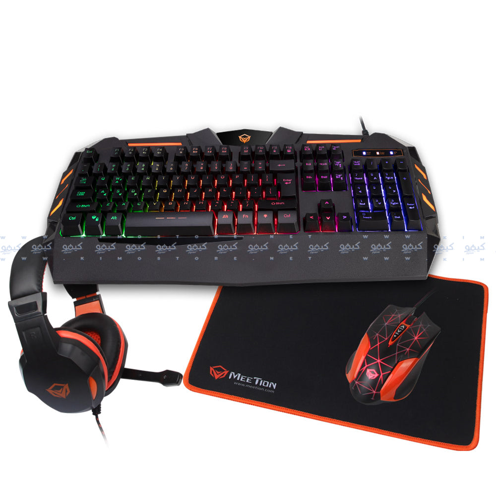 كيبورد + ماوس + ماوس باد + سماعة رأس ميشن سلكي RGB جيمنج كومبو 4 في 1 إنجليزي وعربي C500