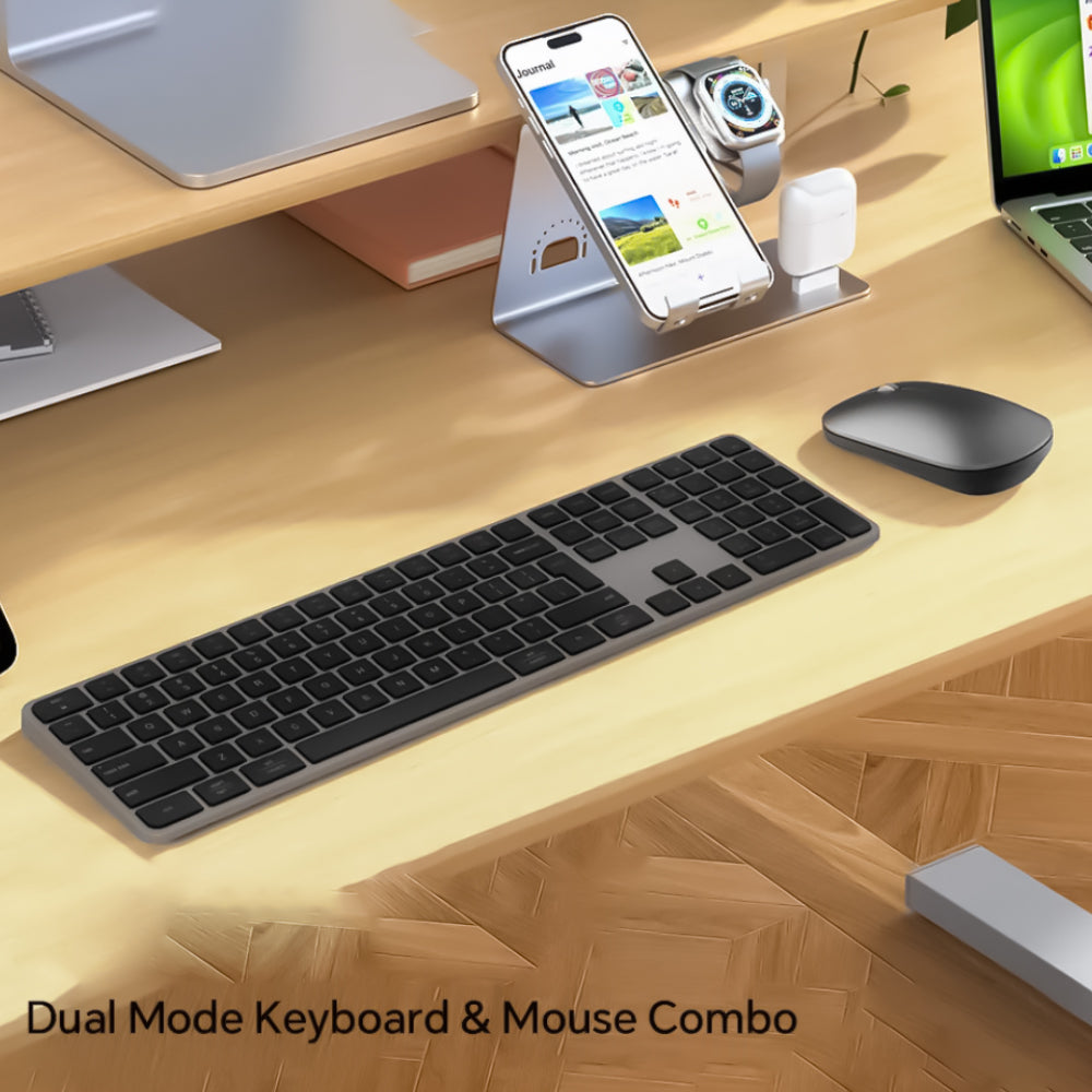 Meetion Ikey C230 Quite Slim Bluetooth Wireless & Wired Keyboard + Combo English & Arabic - Gray Black