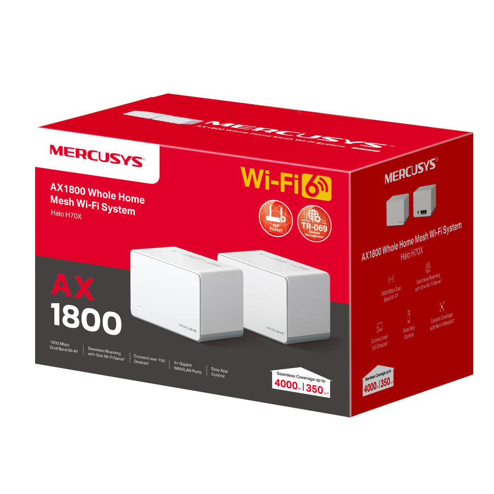 Mercusys Halo H70X AX1800 Whole Home Mesh Wi-Fi System 1800Mbps (2 Pack)