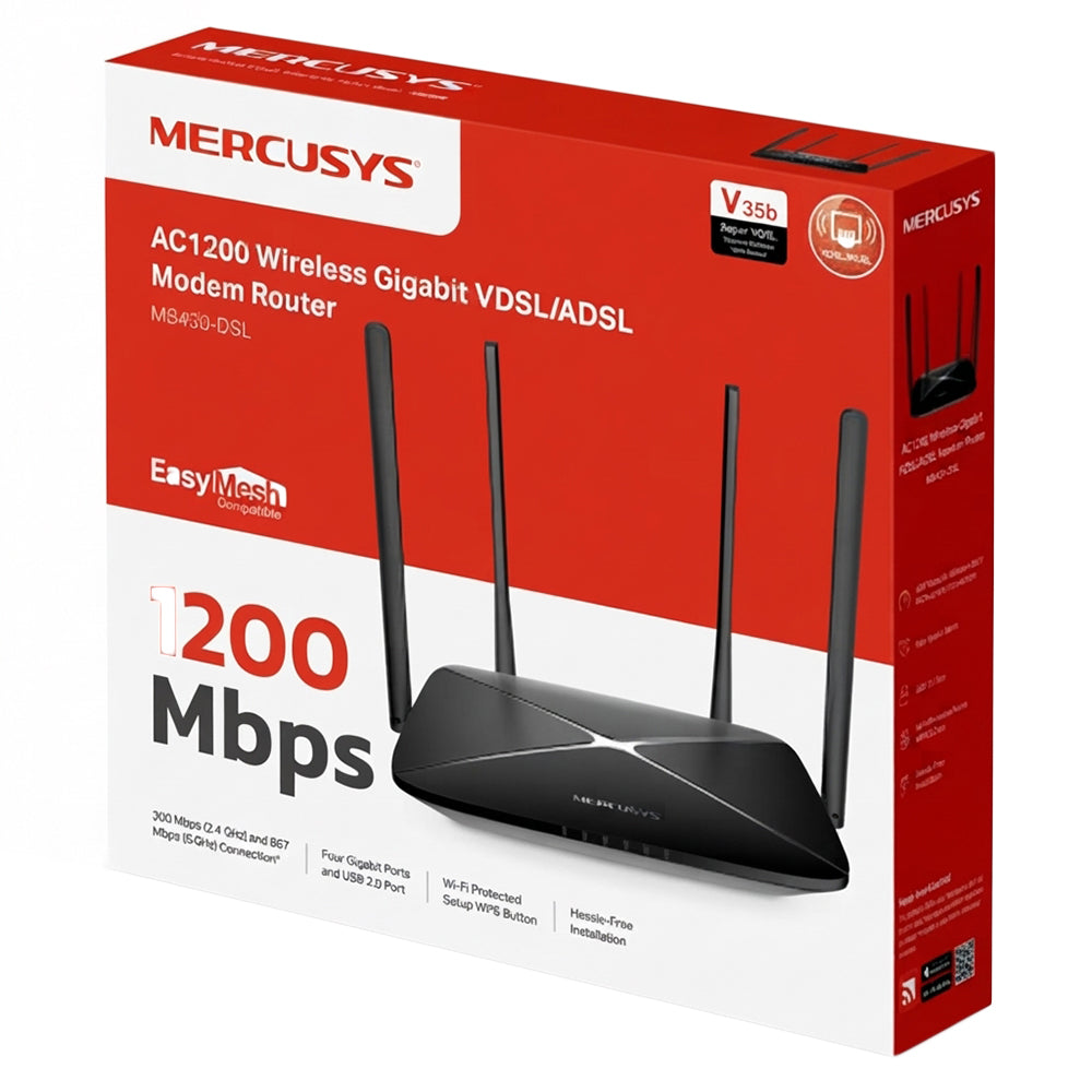 Mercusys MB430-DSL AC1200 VDSLADSL Modem Router 4 Ports