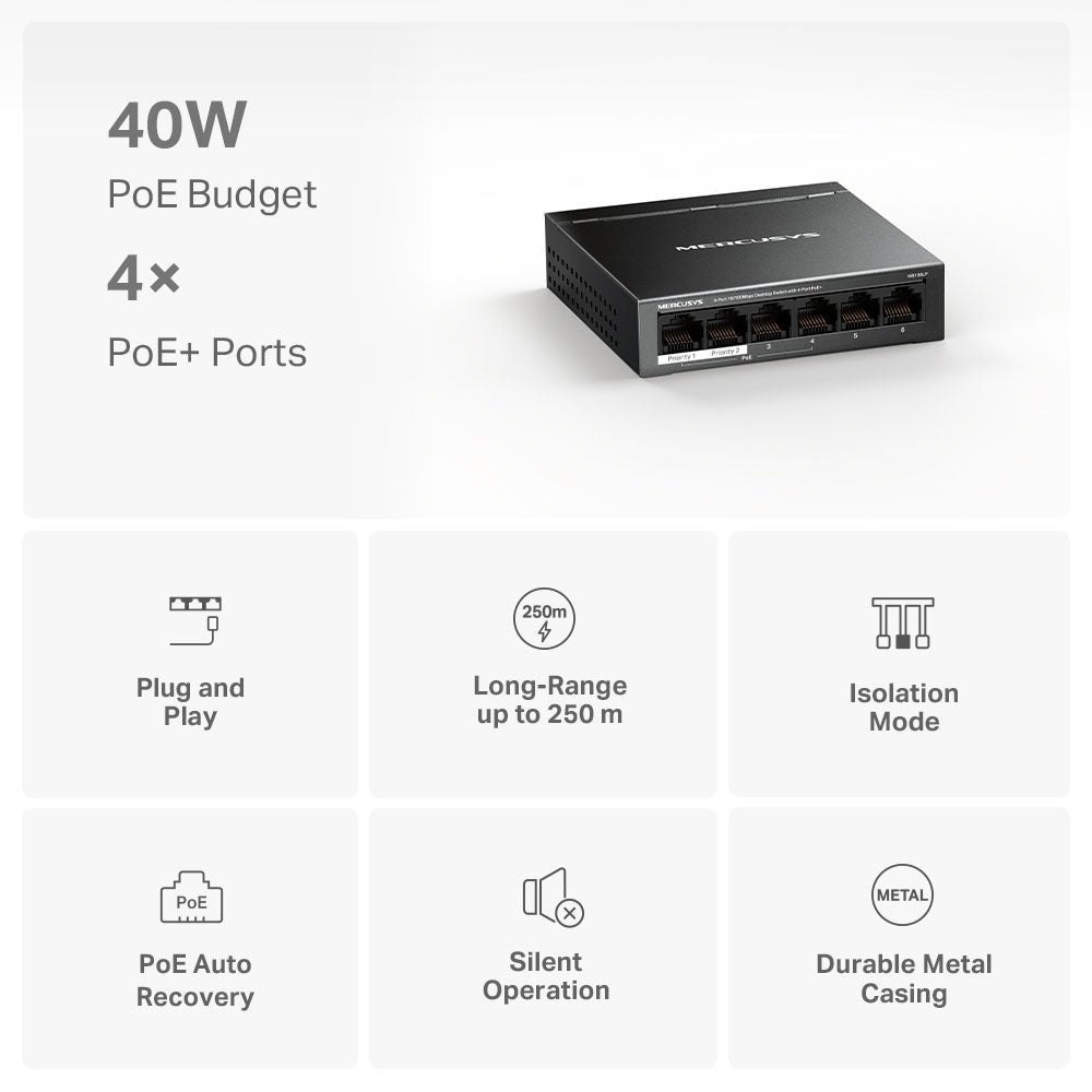سويتش ميركوسيس 8 منافذ 10/100 ميجابت في الثانية +PoE + منفذين (RJ45) 10/100 ميجابت في الثانية  Uplink