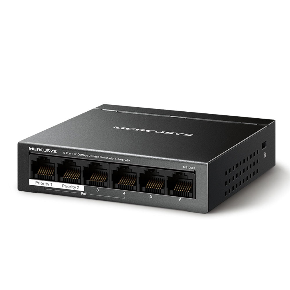 سويتش ميركوسيس 8 منافذ 10/100 ميجابت في الثانية +PoE + منفذين (RJ45) 10/100 ميجابت في الثانية Unmanaged Desktop MS106LP Uplink