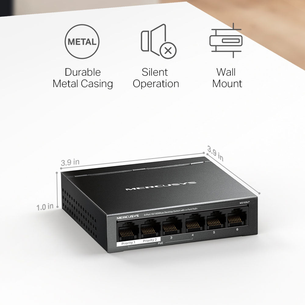 Mercusys MS106LP Unmanaged Desktop Switch 4 Ports PoE+ 10/100Mbps