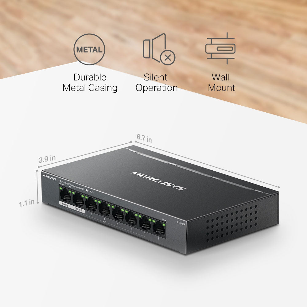 سويتش ميركوسيس 7 منافذ 10/100/1000 ميجابت في الثانية PoE+ + منفذ (RJ45) 10/100/1000 ميجابت في الثانية MS108GP Unmanaged