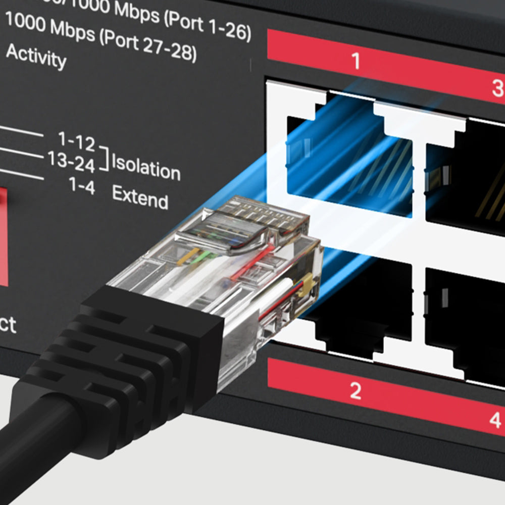 سويتش ميركوسيس 24 منفذ 10/100/1000 ميجابت في الثانية PoE+ + منفذين (RJ45) 10/100/1000 ميجابت في الثانية Uplink + منفذين (SFP) 10/100/1000 ميجابت في الثانية MS128GP Unmanaged Rackmount