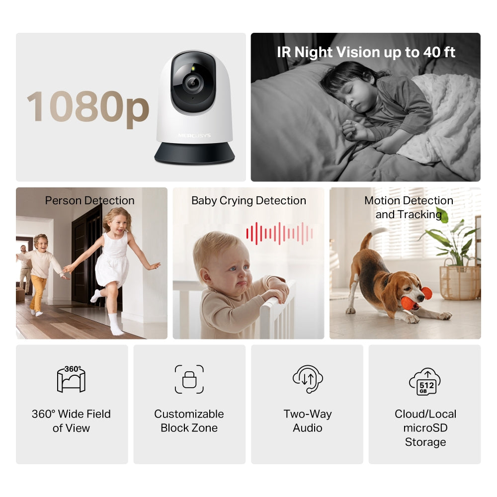 Mercusys MC200 Wi-Fi Pan & Tilt Indoor Security Camera 2MP 4mm (Mic)