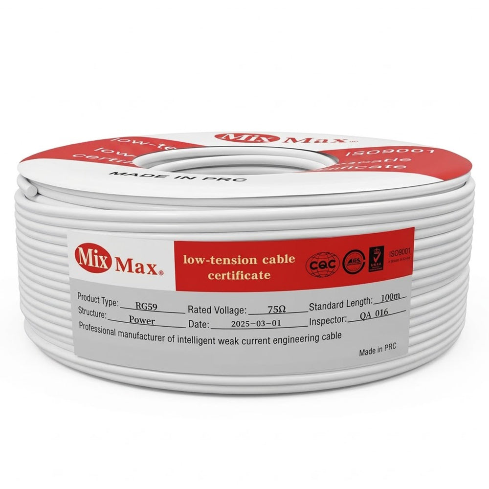 كابل كاميرا باور + داتا ميكس ماكس 100 متر RG59 (HQ) Al Foil +128 - أبيض