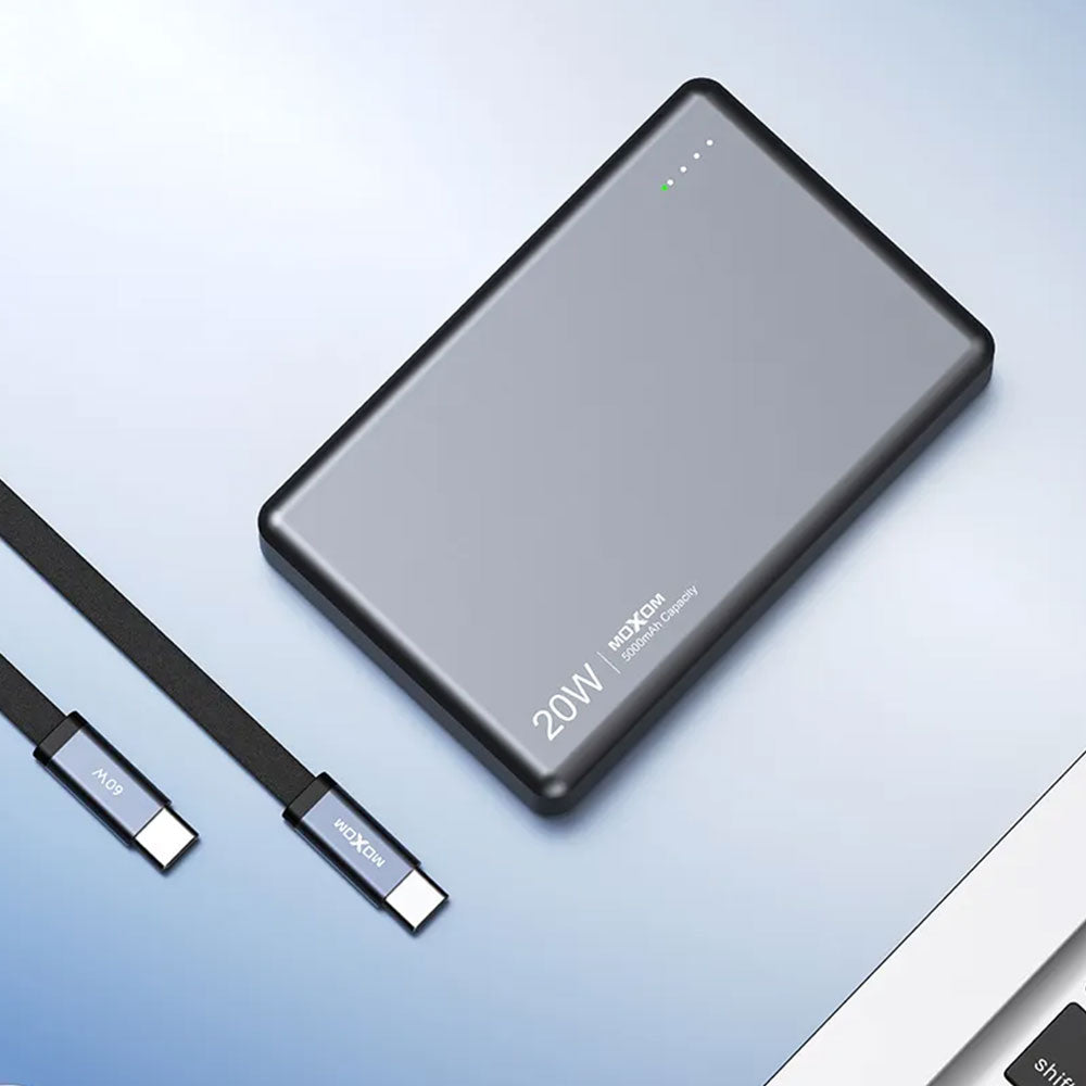 Moxom MH312 ULTRA-THIN Wireless Power Bank Type-C 20W Fast Charging 5000mAh - Black