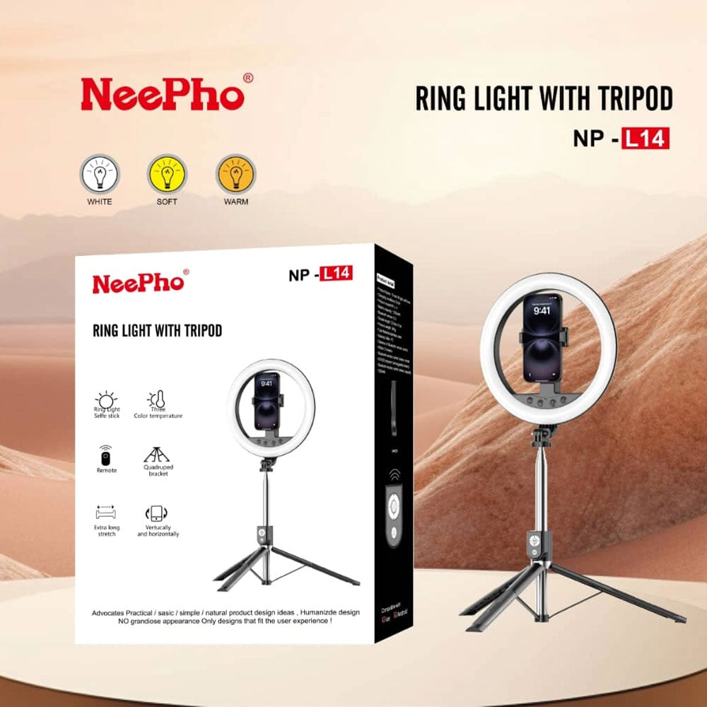 NeePho NP-L14 LED Foldable Tripod Selfie Ring Light 14 Inch With Phone Holder