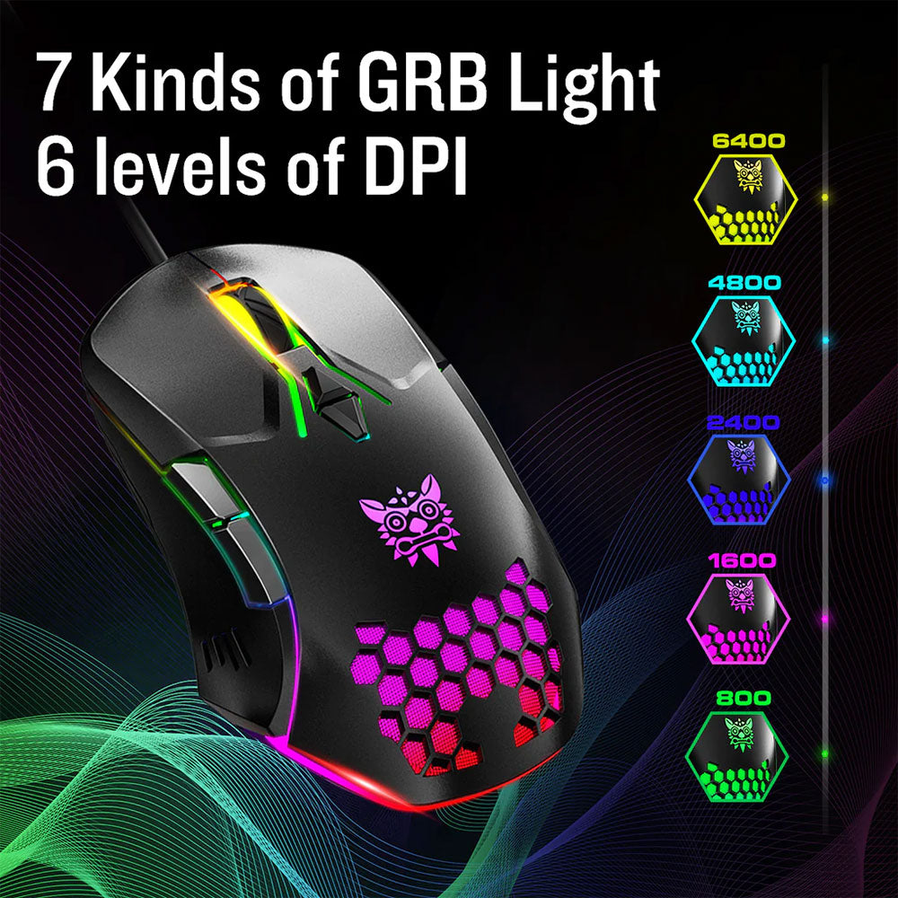 ماوس اونيكوما سلكي RGB جيمنج 3600 نقطة في البوصة CW902 - أسود