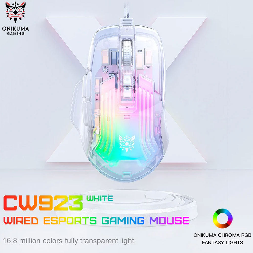 ماوس اونيكوما سلكي RGB جيمنج 12800 نقطة في البوصة CW923 - شفاف