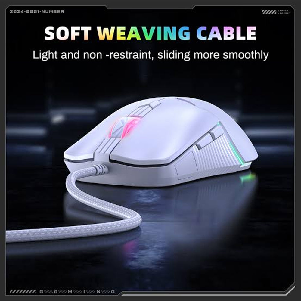 Onikuma CW929 Wired RGB Gaming Mouse 6400Dpi - White