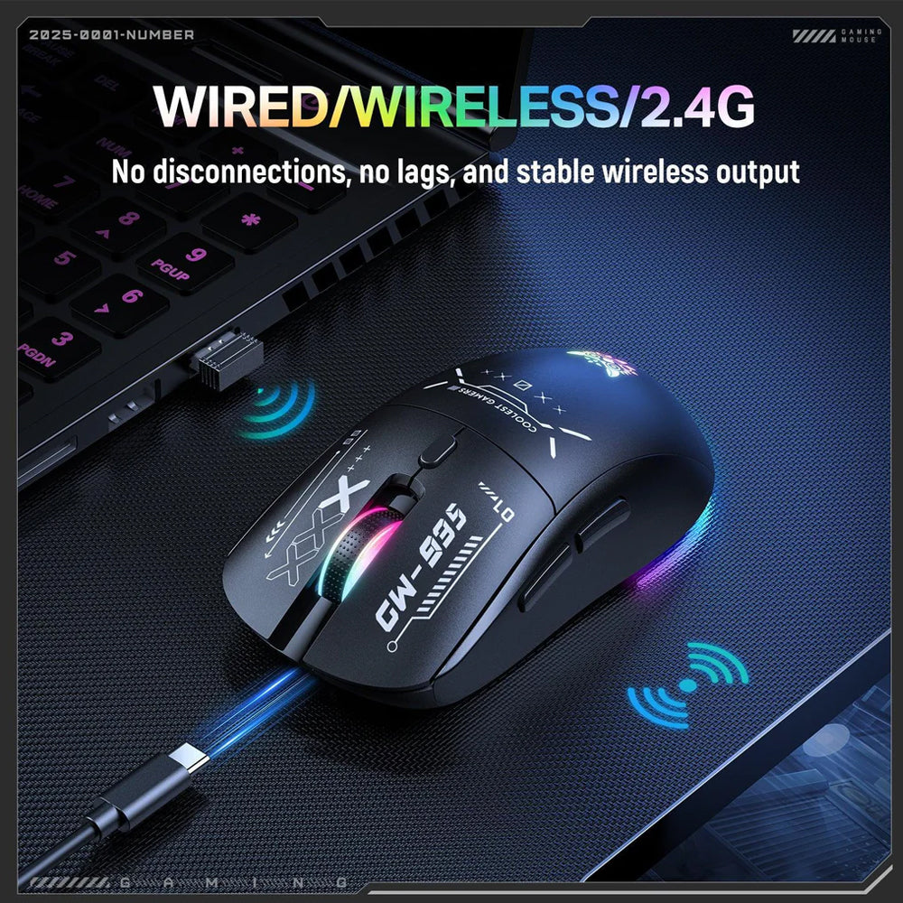Onikuma CW935 Triple-Mode Rechargeable Bluetooth Wireless & Wired RGB Gaming Mouse 12800Dpi - Black