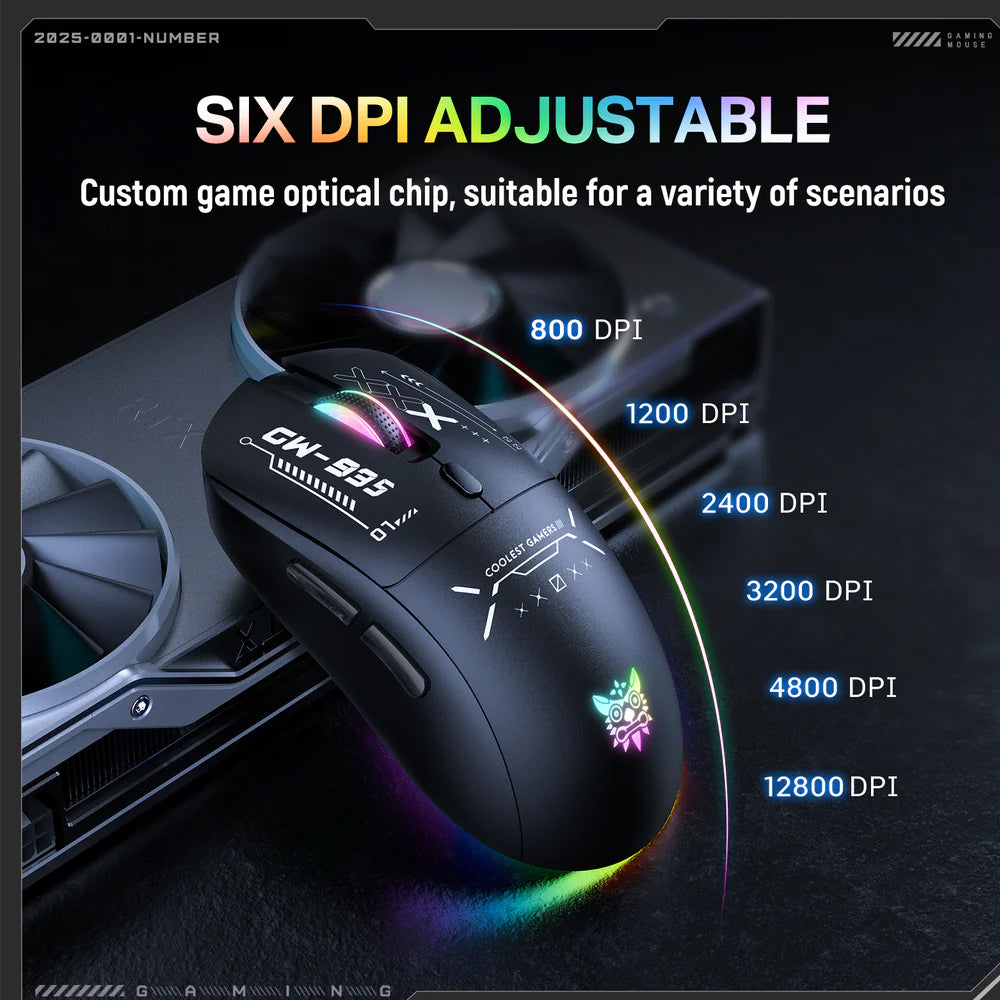 ماوس اونيكوما لاسلكي و سلكي بلوتوث قابل للشحن ثلاثي الوضع RGB جيمنج 12800 نقطة فى البوصة CW935 - أسود