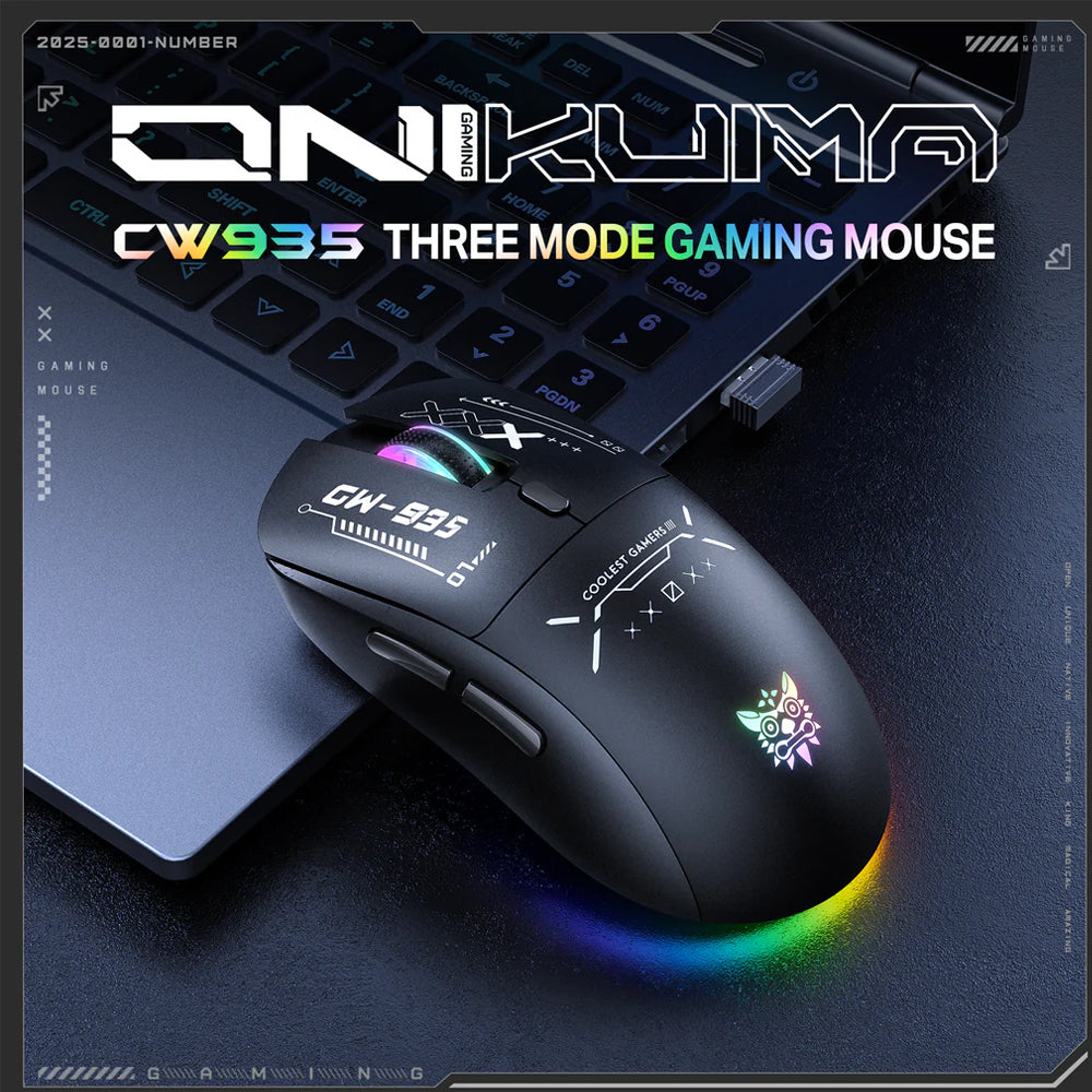 ماوس اونيكوما لاسلكي و سلكي بلوتوث قابل للشحن ثلاثي الوضع RGB جيمنج 12800 نقطة فى البوصة CW935 - أسود