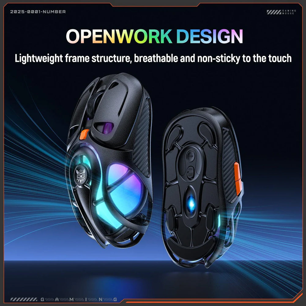 Onikuma DM02 Triple-Mode Rechargeable Bluetooth Wireless & Wired RGB Mouse 12800Dpi - Black