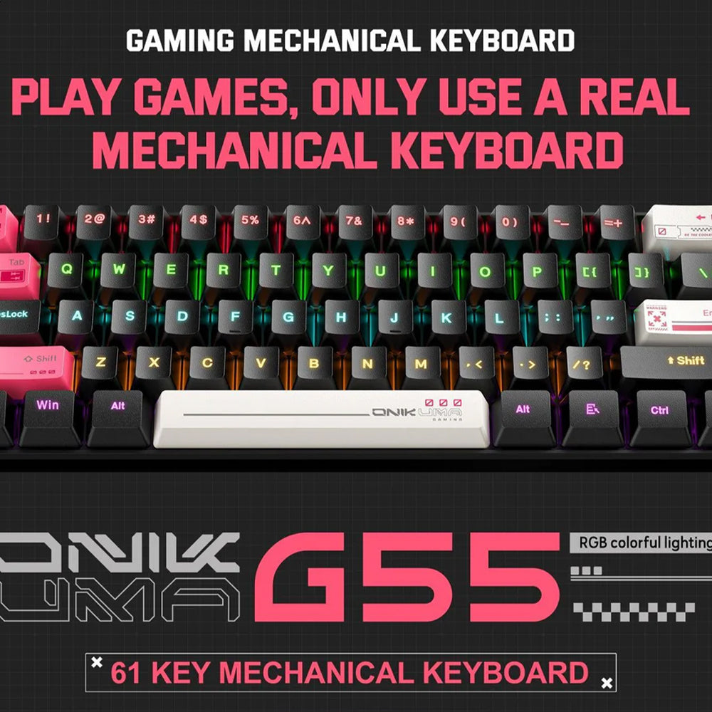 كيبورد اونيكوما سلكى سويتش بني RGB جيمنج إنجليزى G55 - أسود