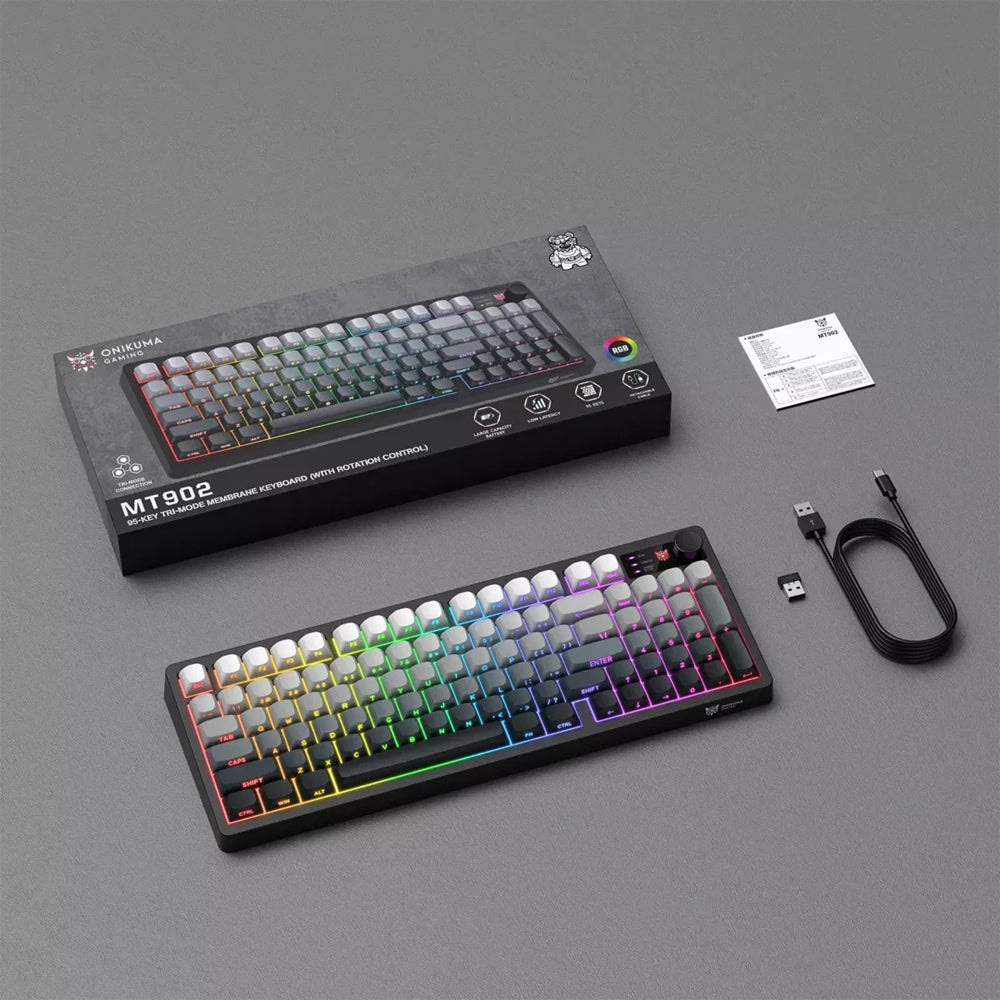 كيبورد اونيكوما سلكي و لاسلكي بلوتوث صامت ثلاثي الوضع RGB جيمنج إنجليزي