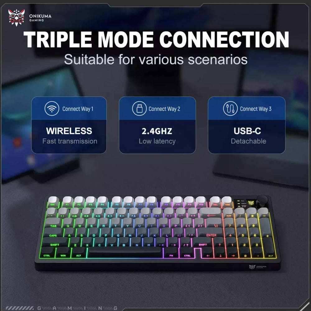 كيبورد اونيكوما سلكي و لاسلكي بلوتوث صامت ثلاثي الوضع RGB