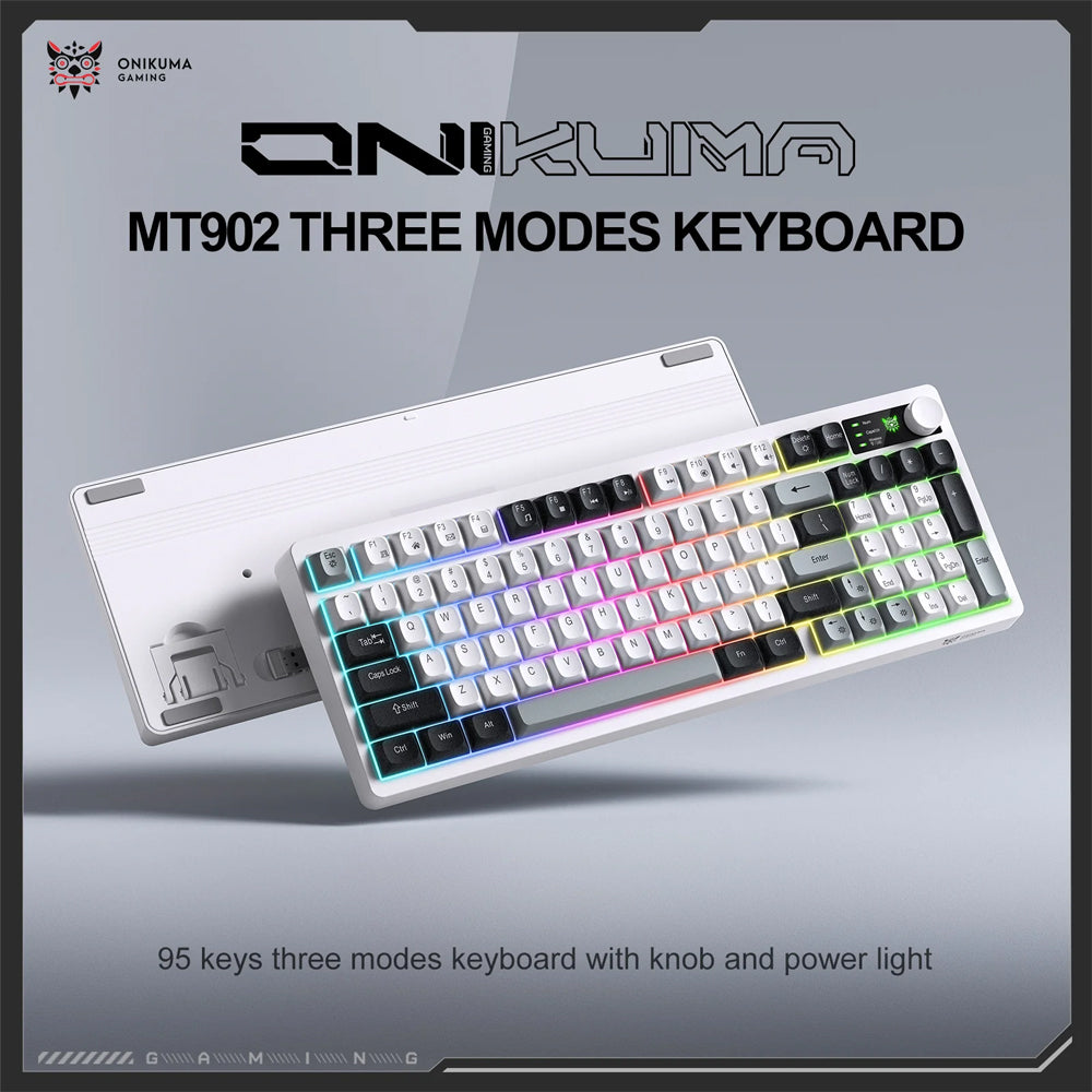 كيبورد اونيكوما سلكي بلوتوث صامت ثلاثي الوضع RGB جيمنج إنجليزي MT902